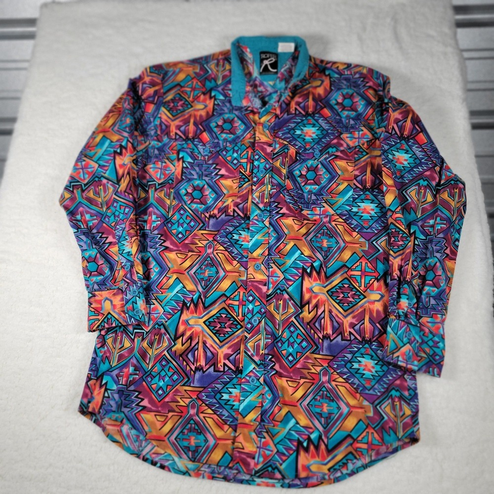 Roper Button Down Shirt Mens L Multicolor Aztec Geometric Western Long Sleeve
